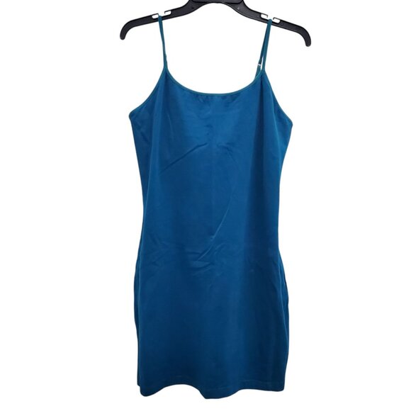 Express Women's Y2K Teal Built In Shelf Bra Bodycon‎ Mini Cami Slip Dress Size L - Picture 1 of 7